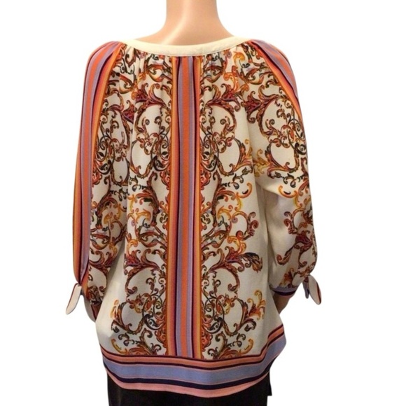 Figueroa & Flower Boho Banded V-Neck 3/4 Tied Cuff Sleeve Peasant Top Size XL - Picture 4 of 7